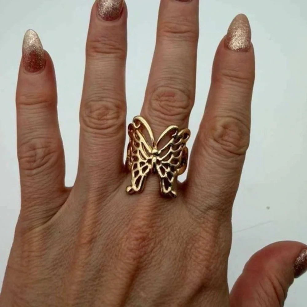 Gold Tone‎ Butterfly Statement Ring – Adjustable Size 7